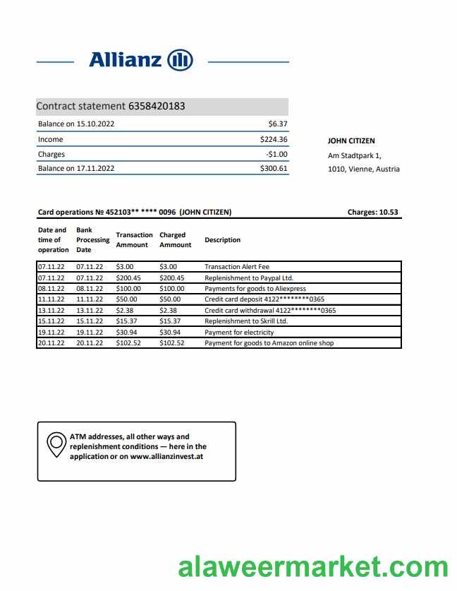 Austria Allianz Investment Bank bank statement